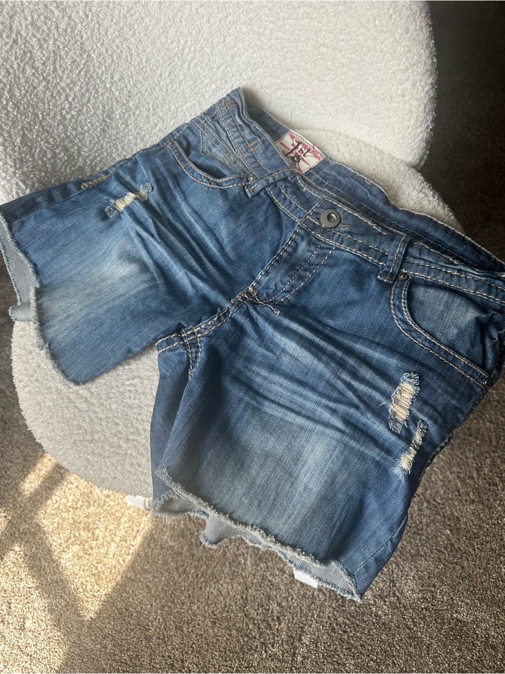 1st Kiss Washed Blue Distressed Denim Shorts